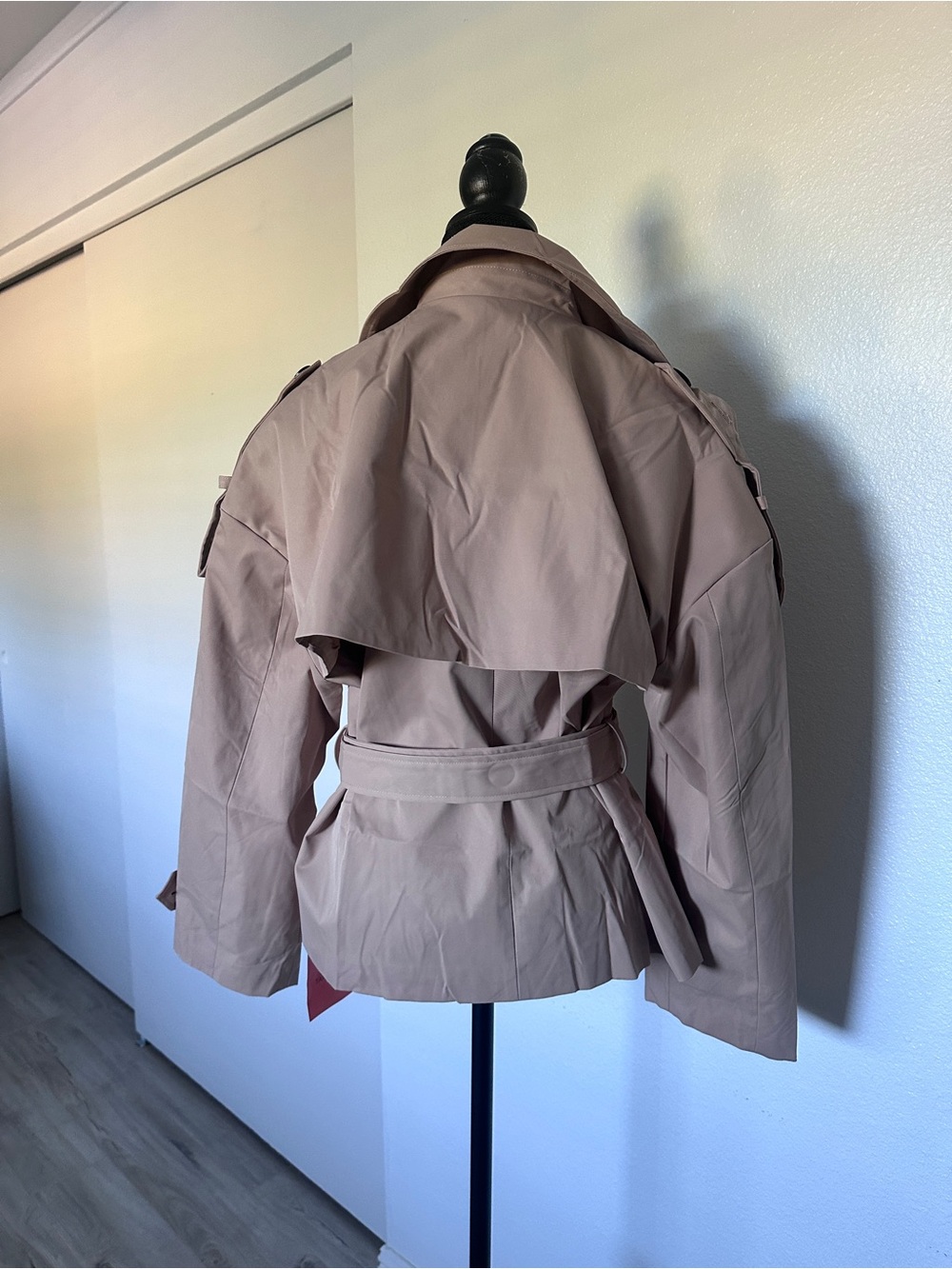 Womens Cropped Trench Coat Casual Double Breasted Short Jacket NWT - Picture 6 of 7